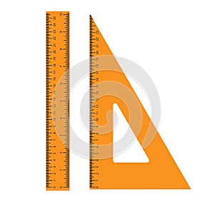 Set, ruler, triangle, school supplies, vector illustration