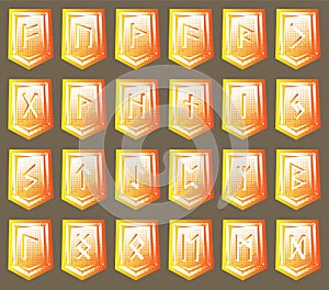 A set of runes on golden stones. Vector image, templates, elements for design