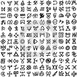 Set of runes symbols. Ancient occult symbols, vikings like letters on white photo