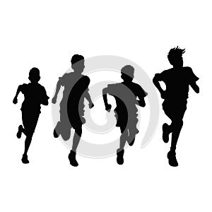 Set of runners collection. Silhouette and shadows of athletic little girl in sportswear running or jogging. Isolated on