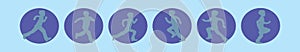 Set of running cartoon icon design template with various models. vector illustration isolated on blue background