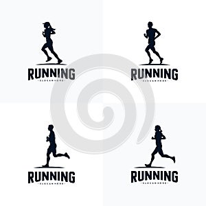 Set of running silhouette logo design