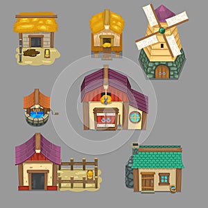 Set of rural buildings Create your own cartoon farm. game assets