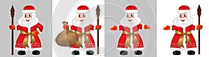 Set Russian Santa Claus or Father Frost also known as Ded Moroz in red fur coat. Saint Nicholas, Saint Nick, Kris Kringle isolated