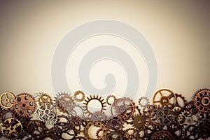Set of rusty metal gears or cogs gear on a white background.