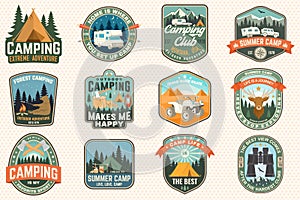 Set of rv camping badges, patches. Vector Concept for shirt or logo, print, stamp or tee. Vintage typography design with