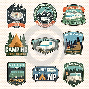 Set of rv camping badges, patches. Vector. Concept for shirt or logo, print, stamp or tee. Vintage typography design