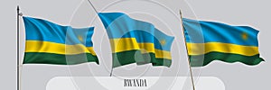 Set of Rwanda waving flag on isolated background vector illustration
