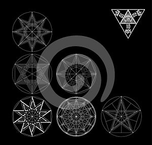 Set sacred geometry abstract elements vector set isolated on black background