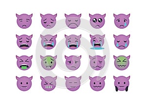 Set of sad devil emoticon vector