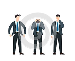 Set of Sad Men in Business Suit and Tie