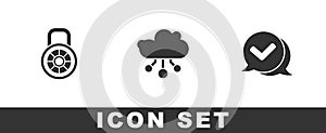 Set Safe combination lock, Internet of things and Check mark speech bubble icon. Vector