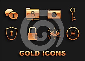 Set Safe combination lock, Key, Eye scan, Shield with keyhole, Secure your site HTTPS, SSL, Protection of personal data