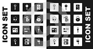 Set Safe, Digital door lock, Broken cracked, Key, Lock, Undefined key, Locked and House intercom system icon. Vector