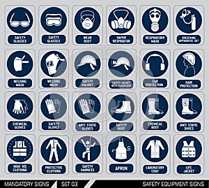 Set of safety equipment signs. photo