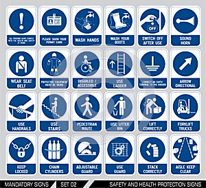 Set of safety and health protection signs.