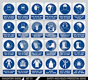 Set of safety and health protection signs. photo