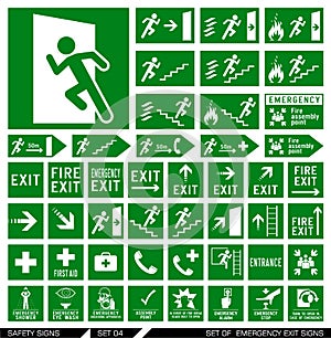 Set of safety signs. Exit signs.