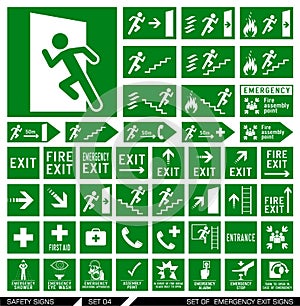 Set of safety signs. Exit signs. photo