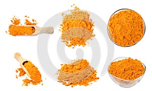 Set with saffron powder on white background