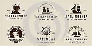 set of sailboat or sailing ship logo vintage vector illustration template icon graphic design. bundle collection of various retro