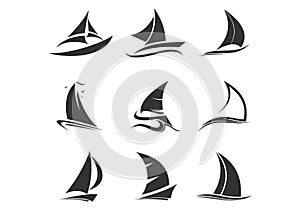 Set of Sailing ship, sailing boat, sailboat, sail, ship, clipper logo