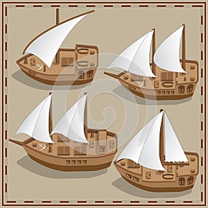 Set of sailing ships.