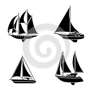 Set of sailing ships. Vintage sailing boats