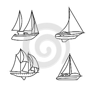 Set of sailing ships. Vintage sailing boats