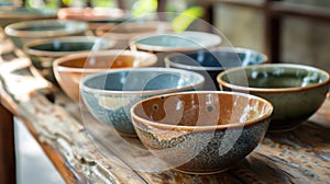 A set of salad bowls each with a different glaze color making them both practical and visually appealing. photo