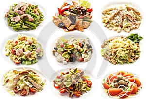Set with salads on white background photo