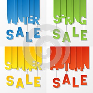 Set of Sale Banners for Four Seasons: spring, summer, autumn, winter. Bright advertising background.