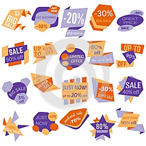 Set of Sale Discount Labels, Tags, Emblems. Web collection of stickers and badges for sale