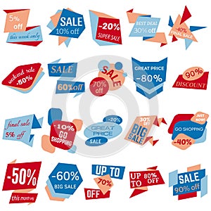Set of Sale Discount Labels, Tags, Emblems. Web collection of stickers and badges for sale