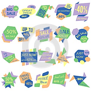 Set of Sale Discount Labels, Tags, Emblems. Web collection of stickers and badges for sale