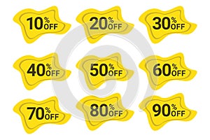 Set of sale / discount labels in yellow and black colors.