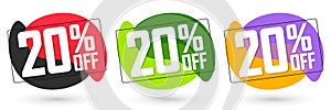 Set Sale 20% off banners, discount tags design template,  extra deals, lowest price, vector illustration