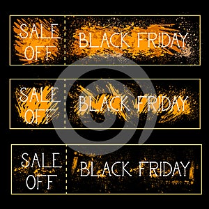 Set Of Sale Off Black Friday Posters Background Grunge Paint Splatter Holiday Discount Horizontal Banners Collection
