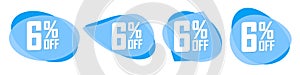 Set Sale 6% off bubble banners, discount tags design template, vector illustration