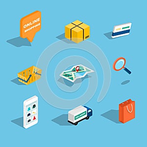 Set of sale and shopping flat 3d isometric icons. Vector illustr