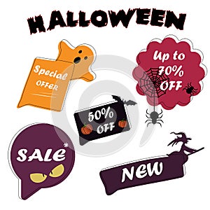 Set Sale speech bubble banners, discount tags design template, app icons, vector illustration. Halloween special.
