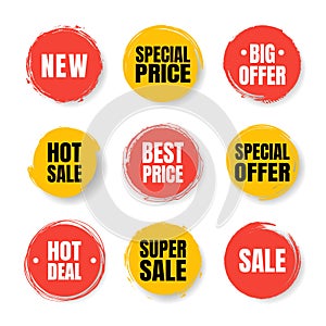 Set of sale tag tags. Grunge stamps, badges and banners. Premium quality guarantee, best seller, best choice, sale, special offer