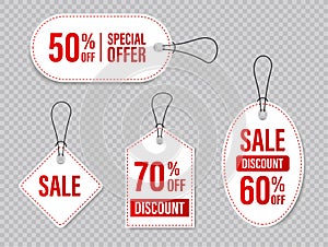 Set of sale tags and labels, template shopping labels. Blank, discount and price tags on paper. Special offer. Vintage. Vector