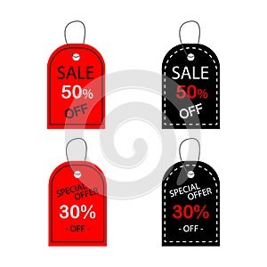 Set of sale tags with text special offer sale 50 30 off. Vector labels for design banners and flyers. Isolated from the background