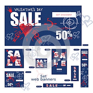 Set of sale valentines day web banner. Graphic element Good idea for retail flyer, special offer. Vintage background, advertising