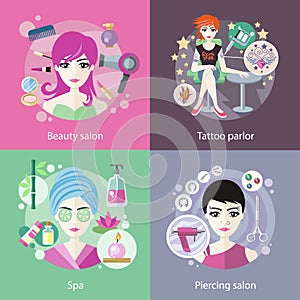 Set of Salons, Beauty Tattoo, Piercing