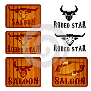 Set of saloon and rodeo emblems templates with bull heads.
