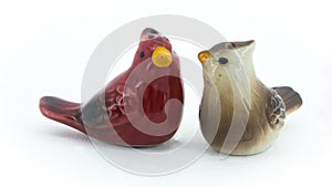 Set of salt and pepper in the shape of Cardinal birds