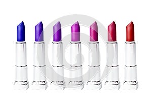 Set of same multicolored lipstick tubes