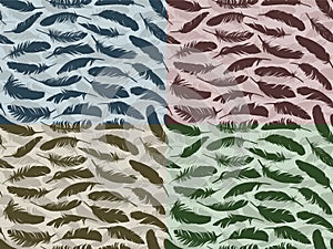 Set of samless backgrounds with feathers.